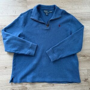 Ralph Lauren Men's Blue Quarter-Zip Sweatshirt with Red Pony